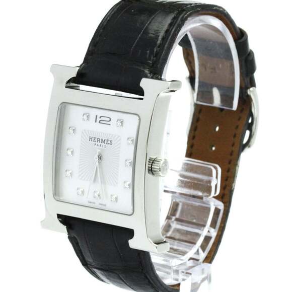 HERMES H Wach Diamond MOP Steel Quartz Mens Watch HH1.810 Polished